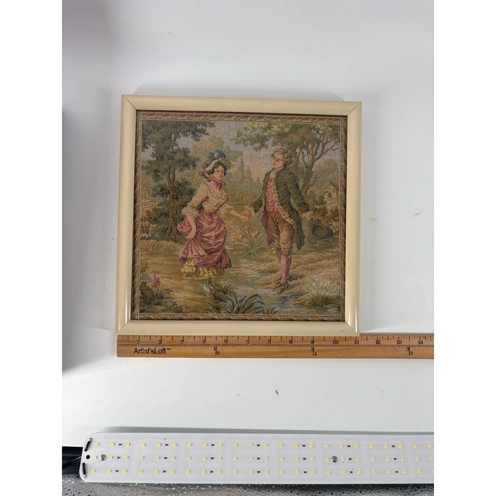 Vintage Needlepoint Tapestry Wall Art French Country Courtship Framed